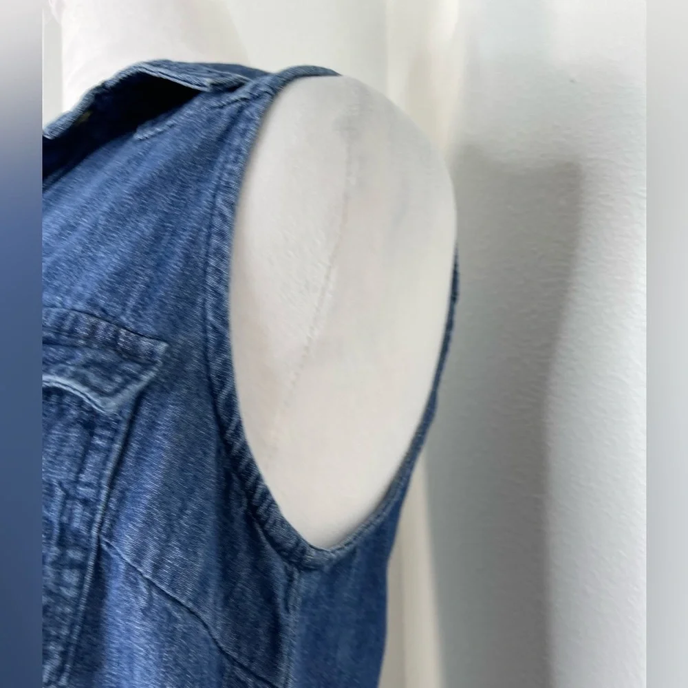 Universal Thread Blue Button Sleeveless Down Raw Hem Denim Dress XSmall Casual - Picture 5 of 11